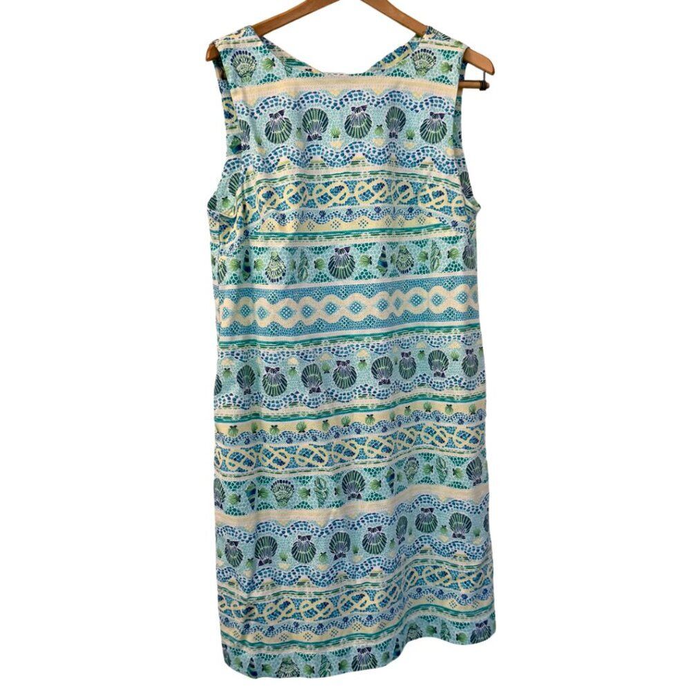 Talbots Blue and Green Nautical Print with Cutout and Bow Back Sheath Dress